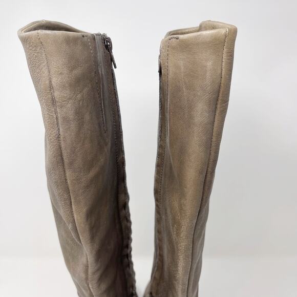 Kate Spade Size 6 Gray Leather Block Heeled Tall Boots Almond Toe Side Zipper - Picture 10 of 15
